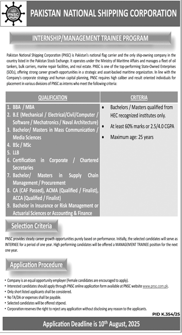 Jobs in Pakistan National Shipping Corporation